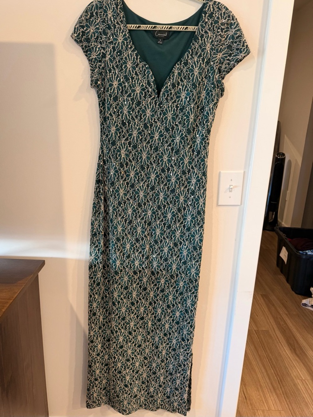 Jones New York Green Lace-Pattern Maxi Dress